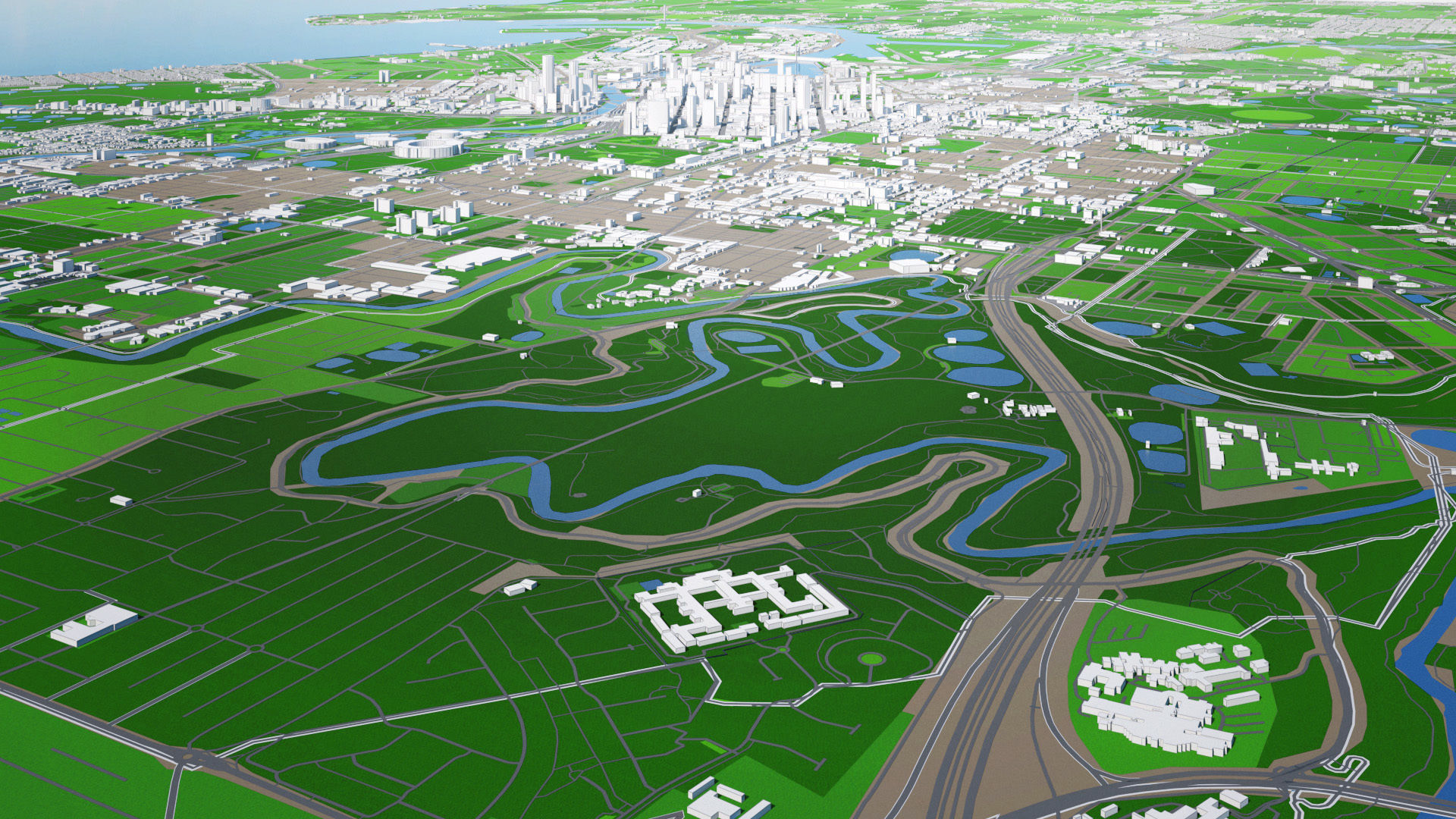 Melbourne City And Surroundings Australia Low Poly VR AR Low-poly 3D model_10