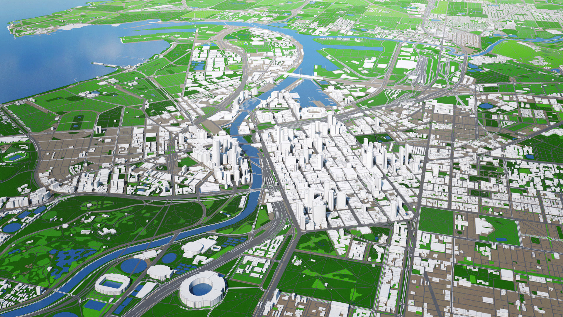 Melbourne City And Surroundings Australia Low Poly VR AR Low-poly 3D model_14