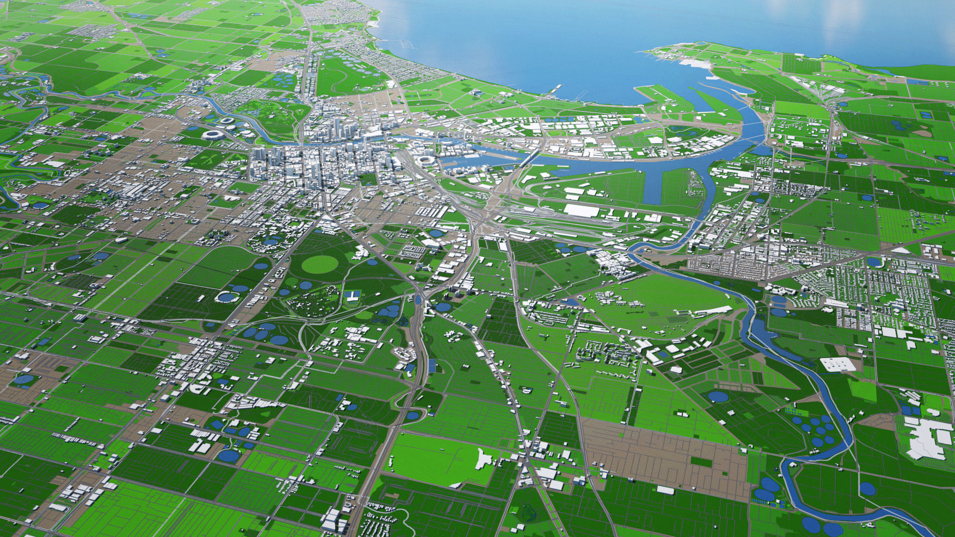 Melbourne City And Surroundings Australia Low Poly VR AR Low-poly 3D model_15