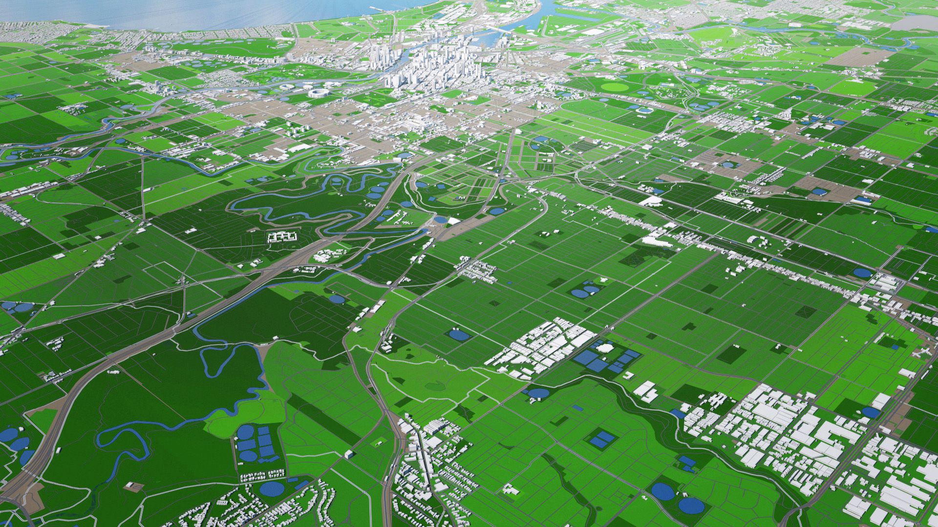 Melbourne City And Surroundings Australia Low Poly VR AR Low-poly 3D model_19