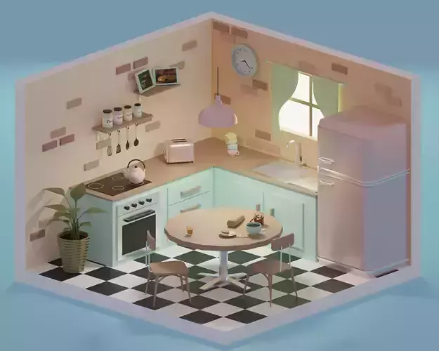 Kitchen clock on wall Low-poly 3D model