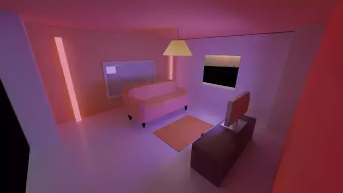 low poly hall living room with lighting