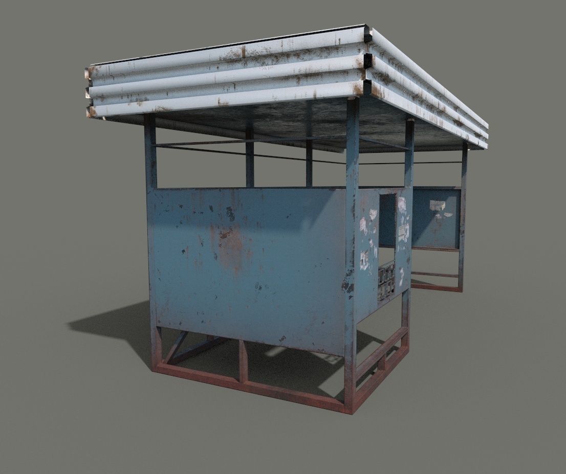 Abandoned Bus Stop Low-poly 3D model_2
