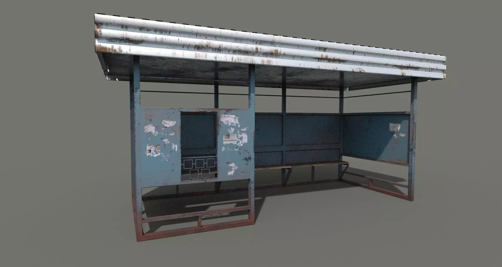 Abandoned Bus Stop Low-poly 3D model_0