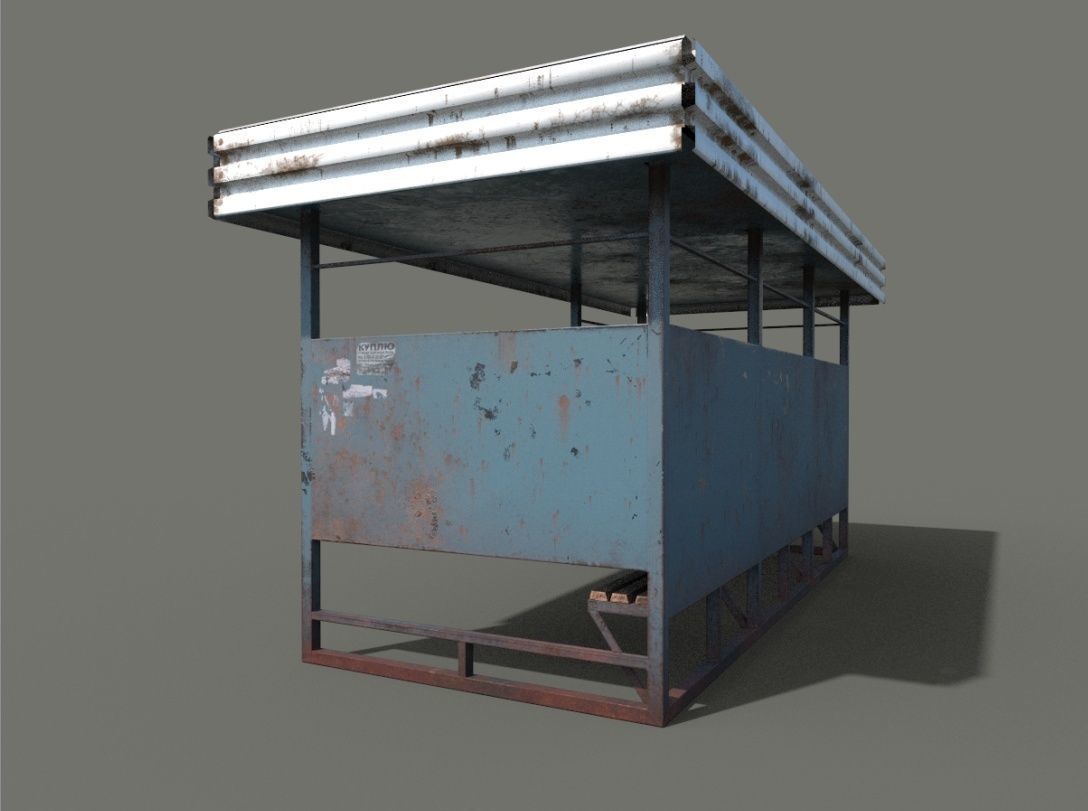 Abandoned Bus Stop Low-poly 3D model_4