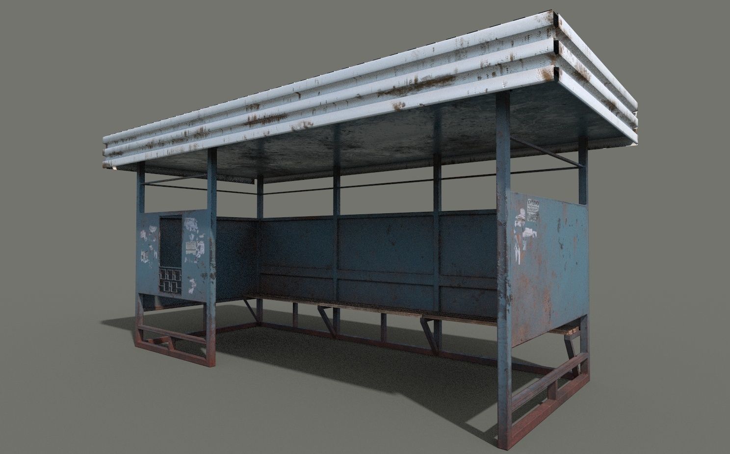 Abandoned Bus Stop Low-poly 3D model_5