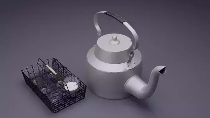 Indian Teapot and Glass Holder 3D model