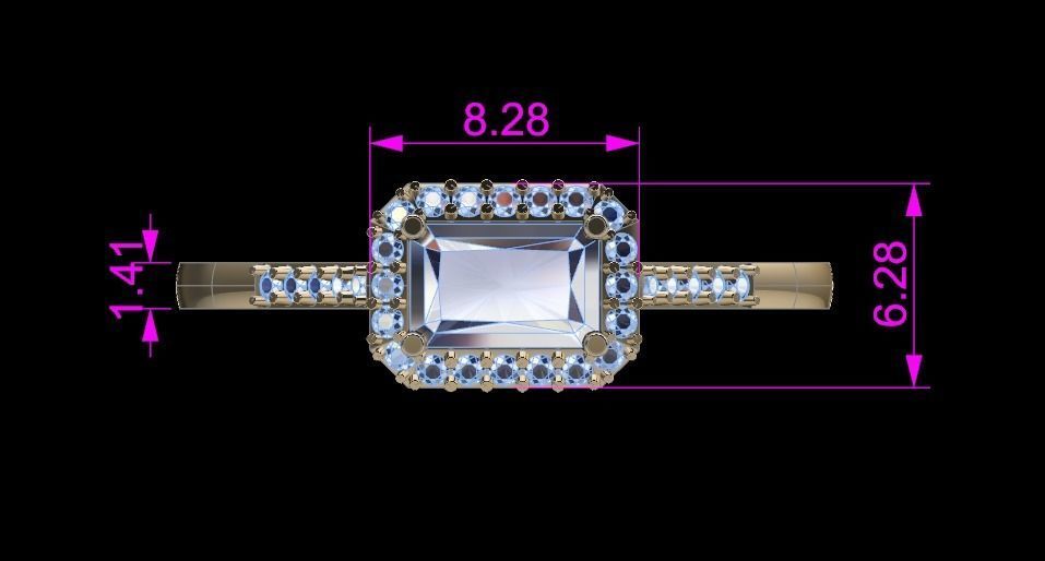 Dainty Emerald Halo Engagement Ring 3D print model_3