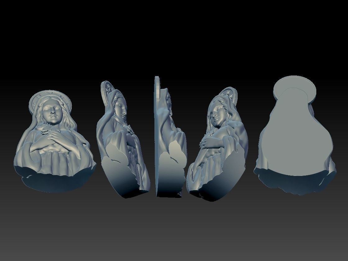 Virgin Mary Half body thin for pendant 3D print model 3D print model_6