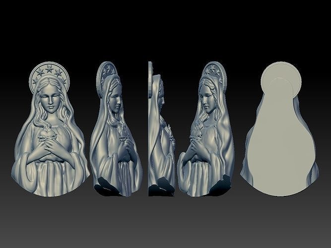 Virgin Mary Half body thin for pendant 3D print model 3D print model