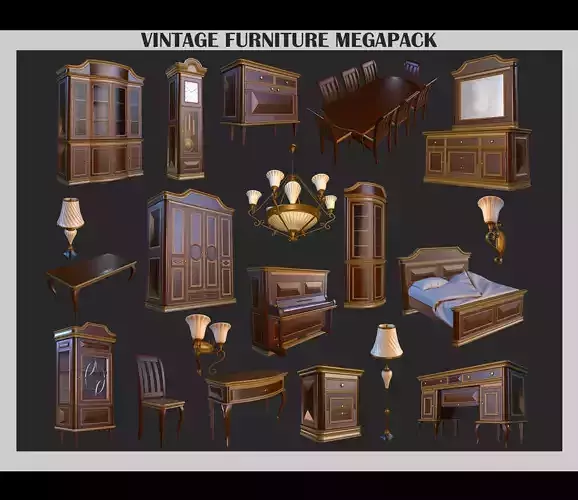 Old Vintage Furniture Mega Pack Low-poly 3D model