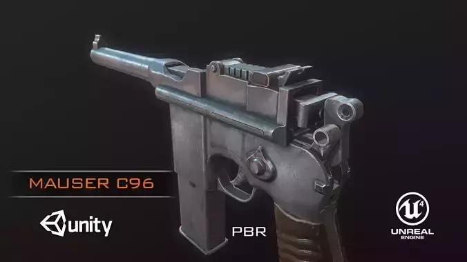 Mauser C96 PBR Low-poly 3D model