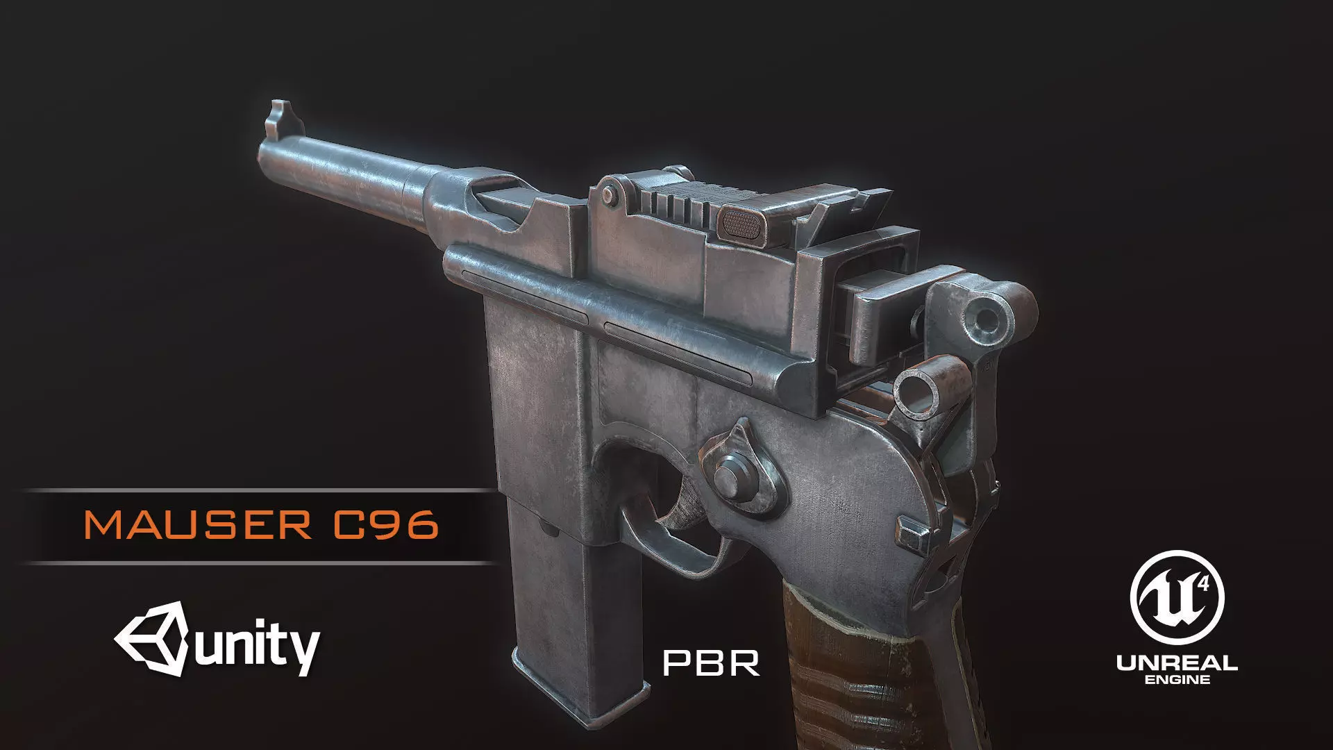Mauser C96 PBR Low-poly 3D model_0