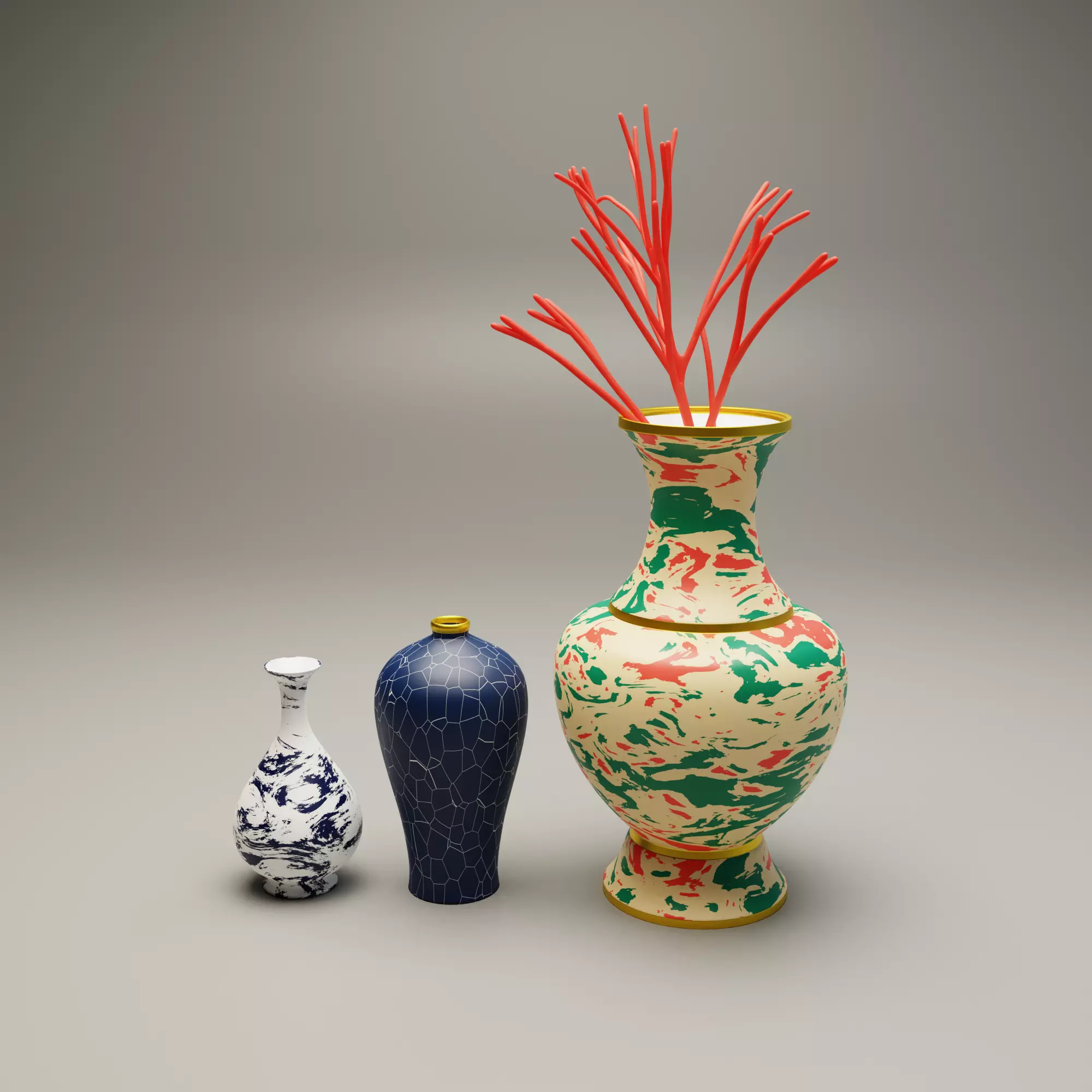 3 chinese vases Low-poly 3D model