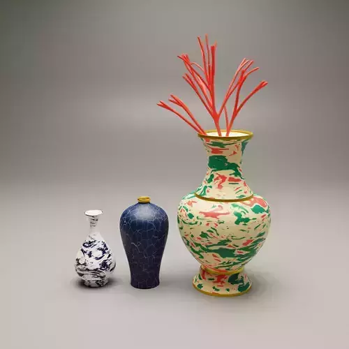 3 chinese vases Low-poly 3D model