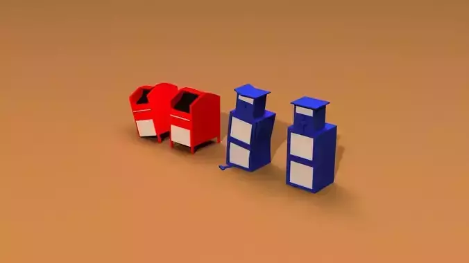 Post Apocalyptic Newspaper Machine and Mailbox Low-poly 3D model