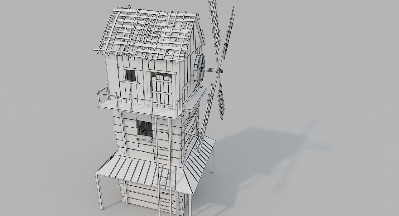 Medieval Wooden Windmill PBR  Low-poly 3D model_5