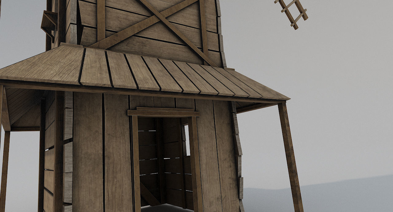 Medieval Wooden Windmill PBR  Low-poly 3D model_4