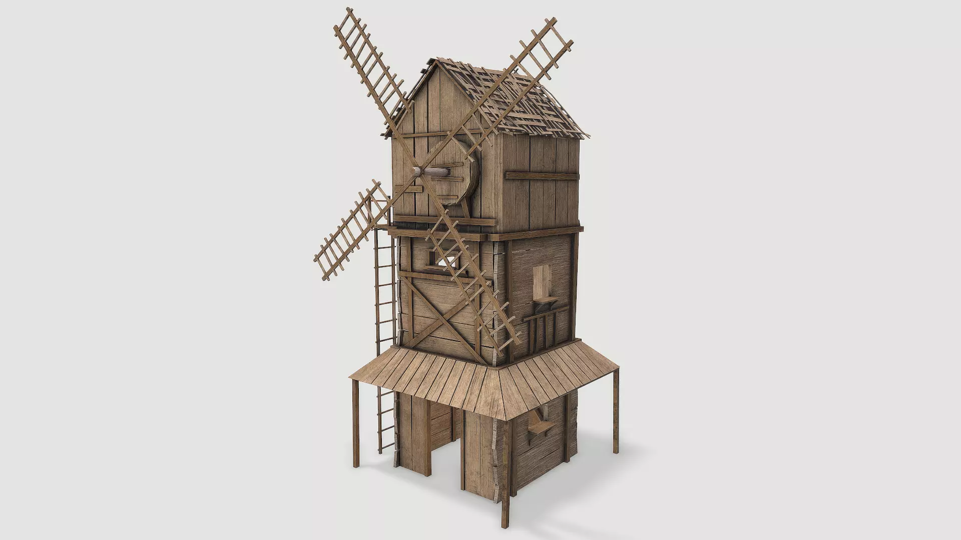 Medieval Wooden Windmill PBR  Low-poly 3D model_0
