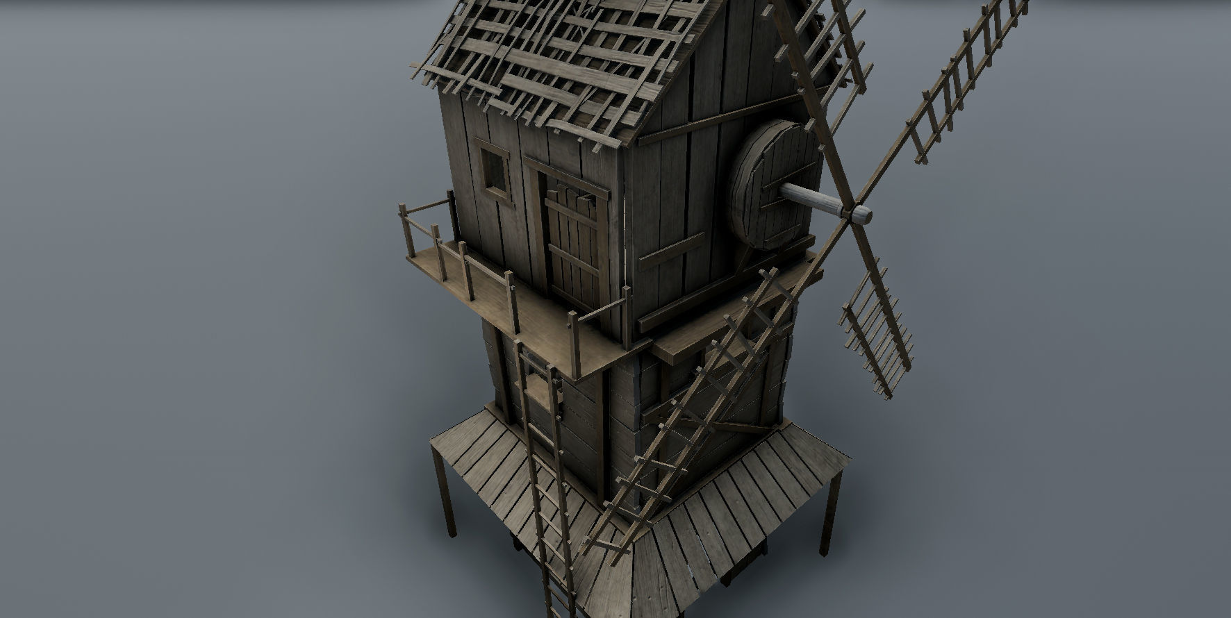 Medieval Wooden Windmill PBR  Low-poly 3D model_6