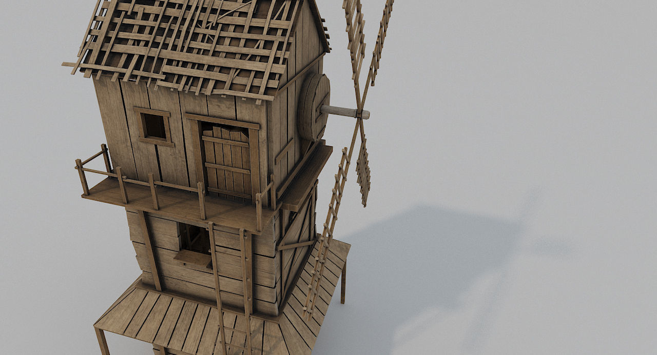Medieval Wooden Windmill PBR  Low-poly 3D model_2