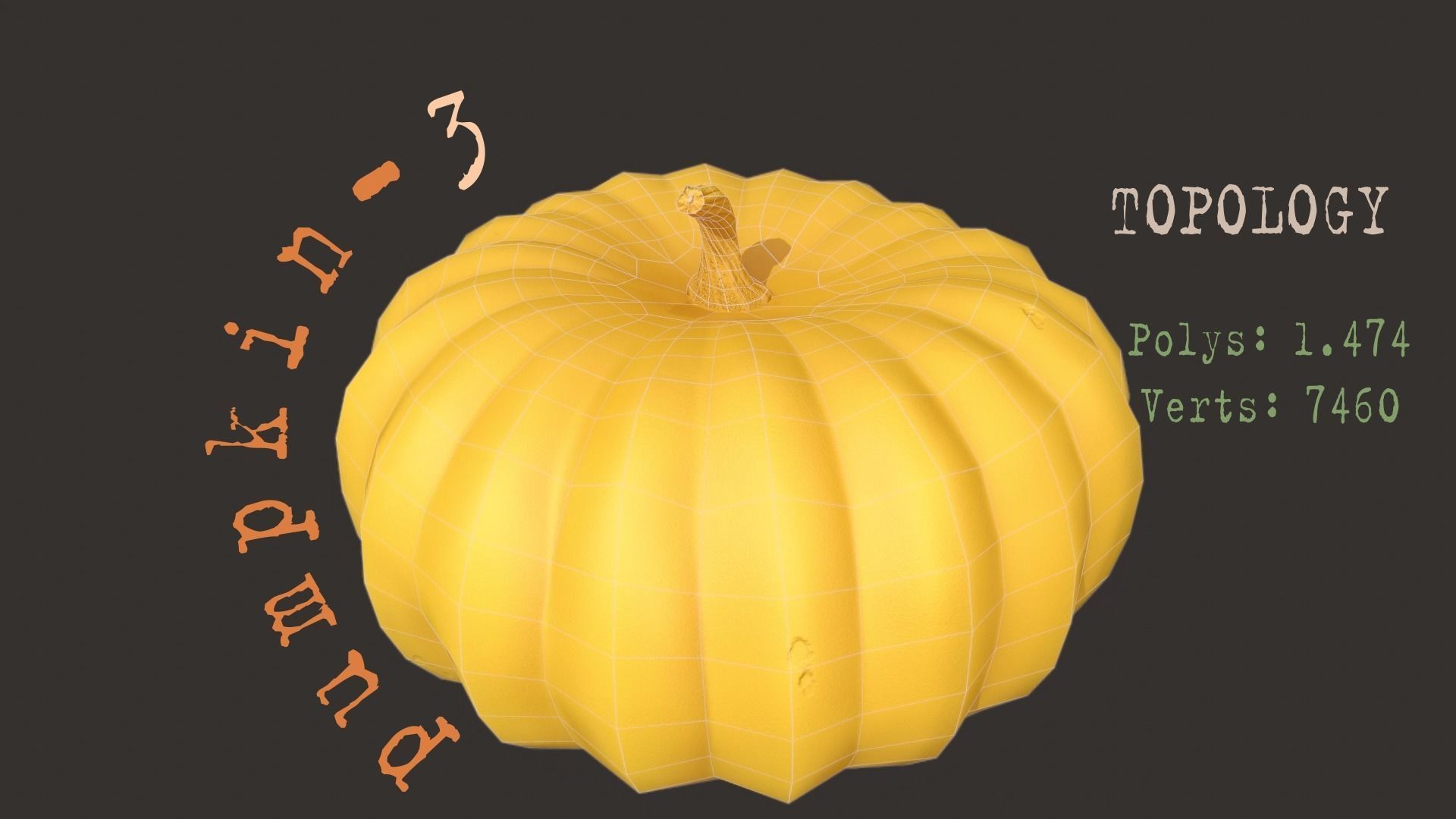 Pumpkins group of on wooden table Low-poly 3D model_11