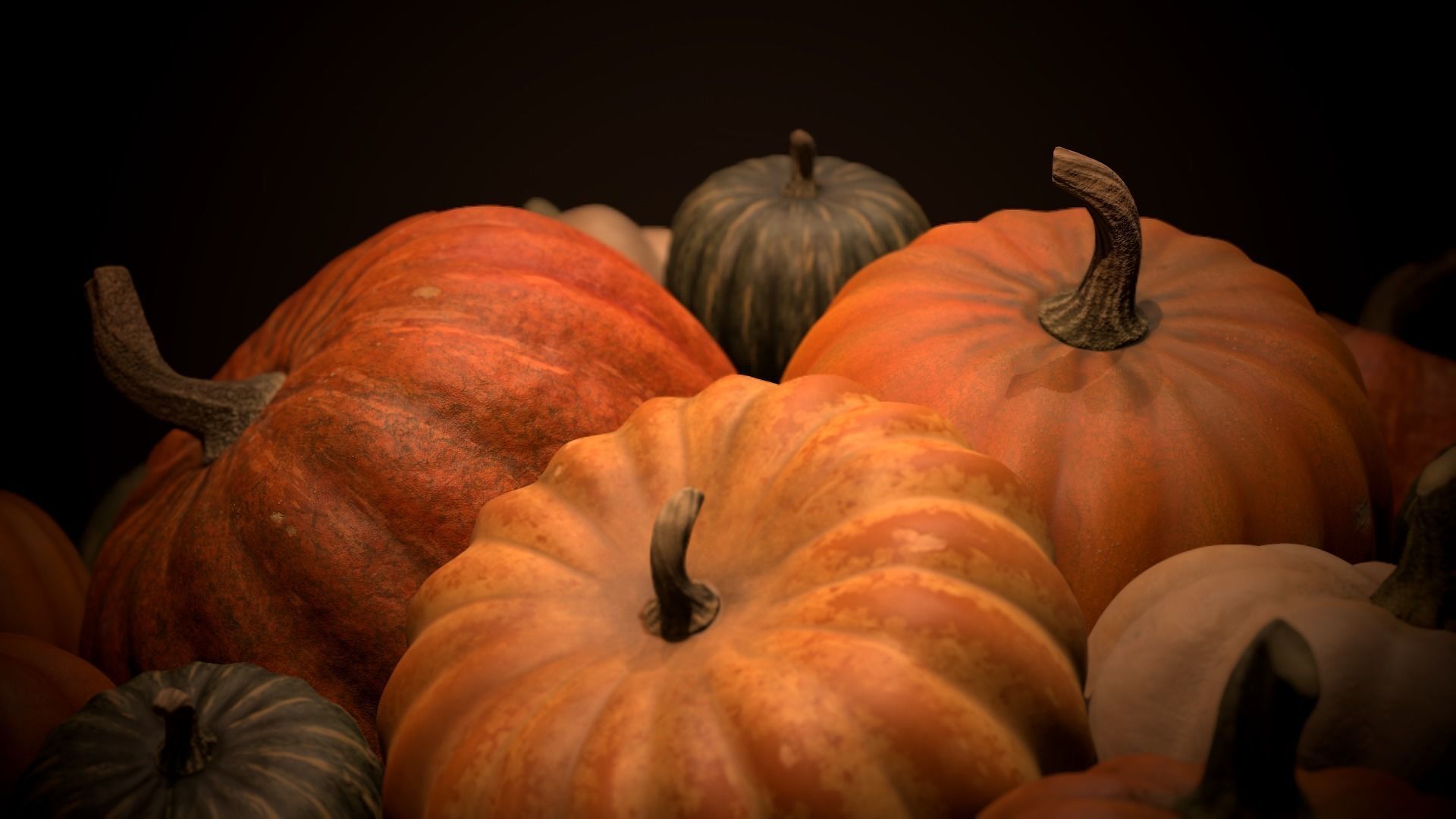 Pumpkins group of on wooden table Low-poly 3D model_22