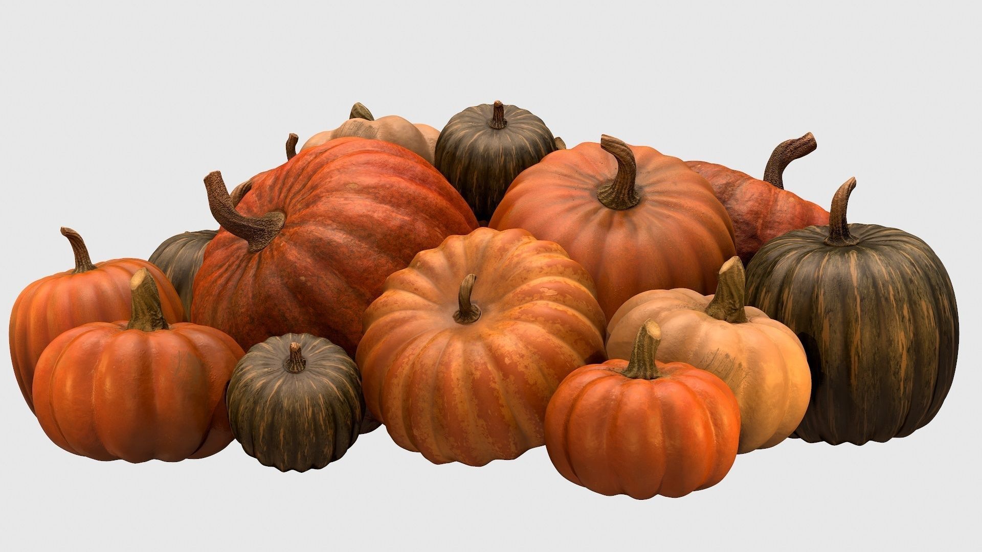 Pumpkins group of on wooden table Low-poly 3D model_2