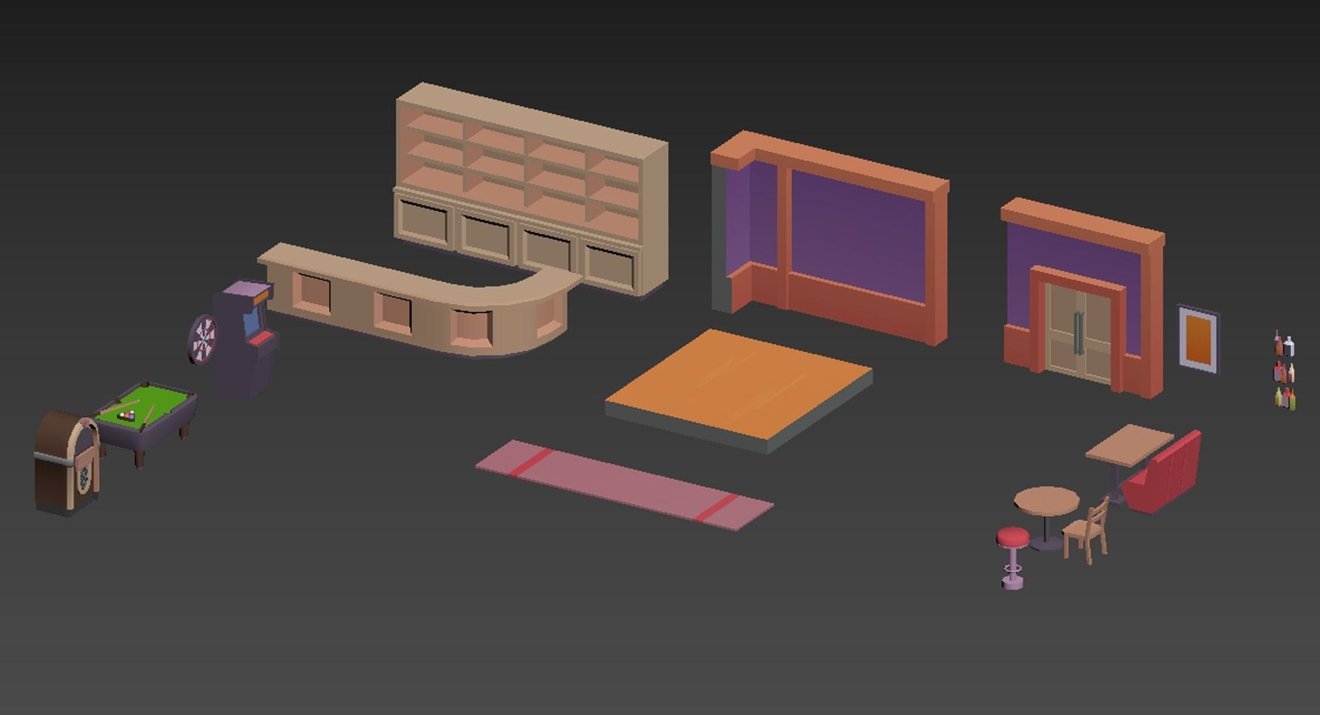 Low Poly Bar Pack Low-poly 3D model_6