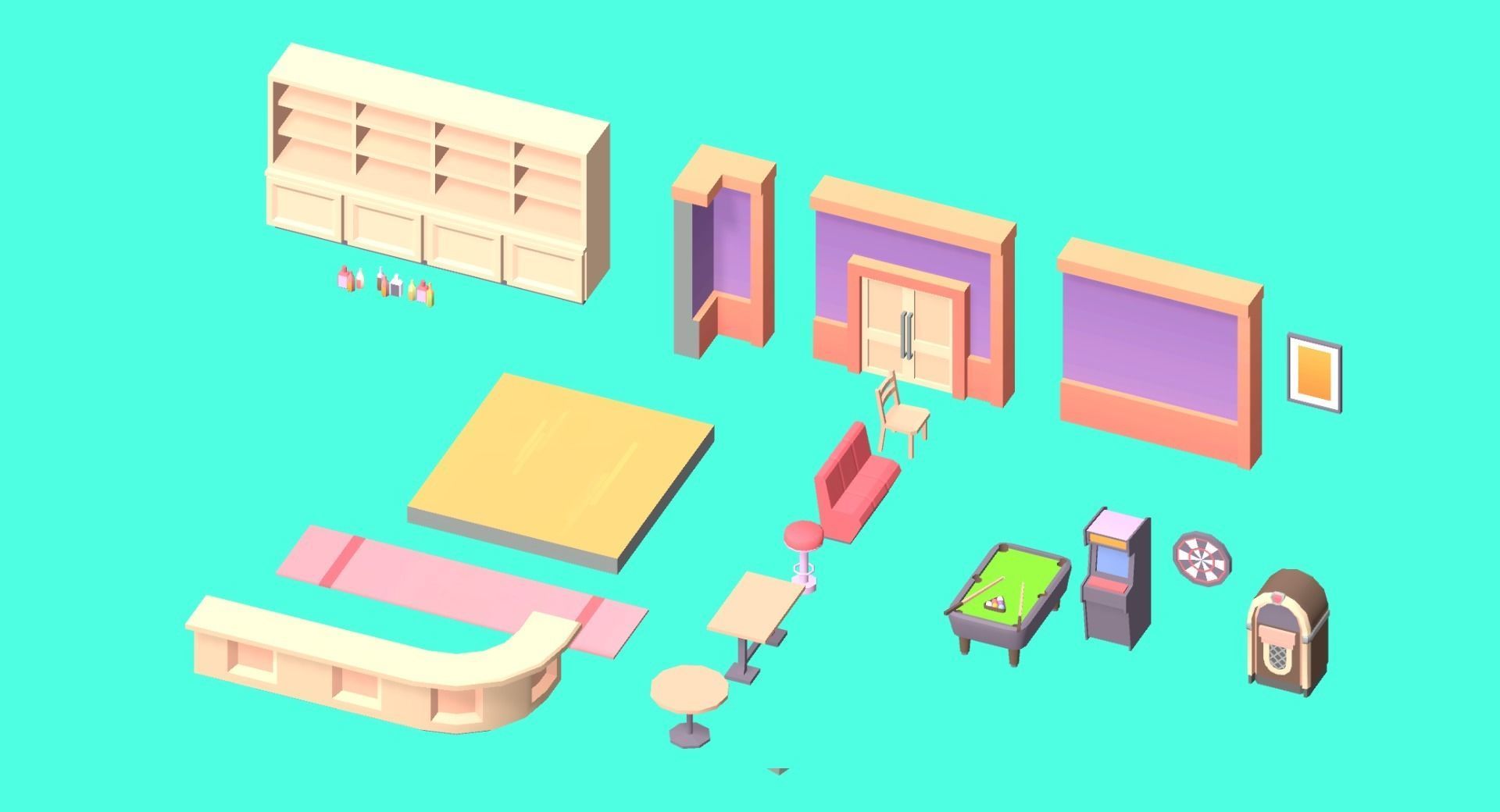 Low Poly Bar Pack Low-poly 3D model_4