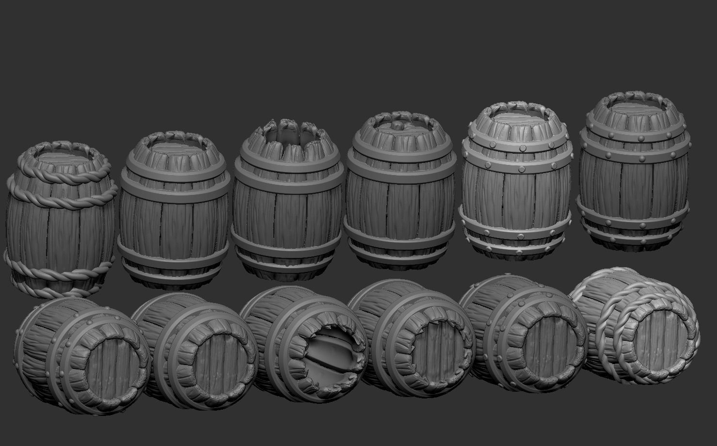 Medieval barrels pack 3D print model_1