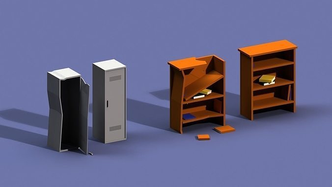 Post Apocalyptic Cupboard and Bookcase Low-poly 3D model