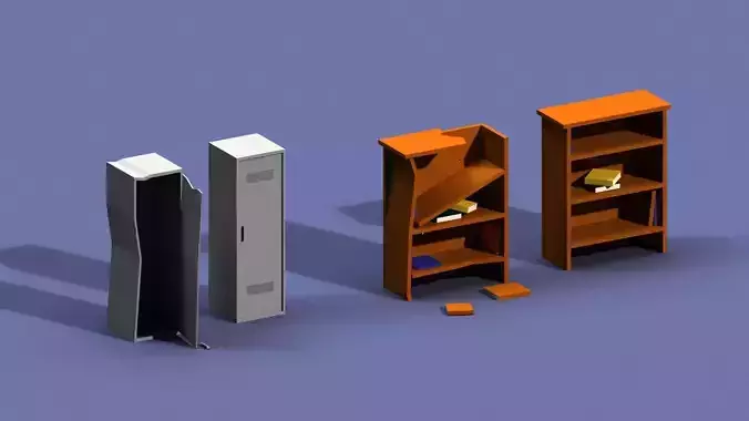 Post Apocalyptic Cupboard and Bookcase Low-poly 3D model