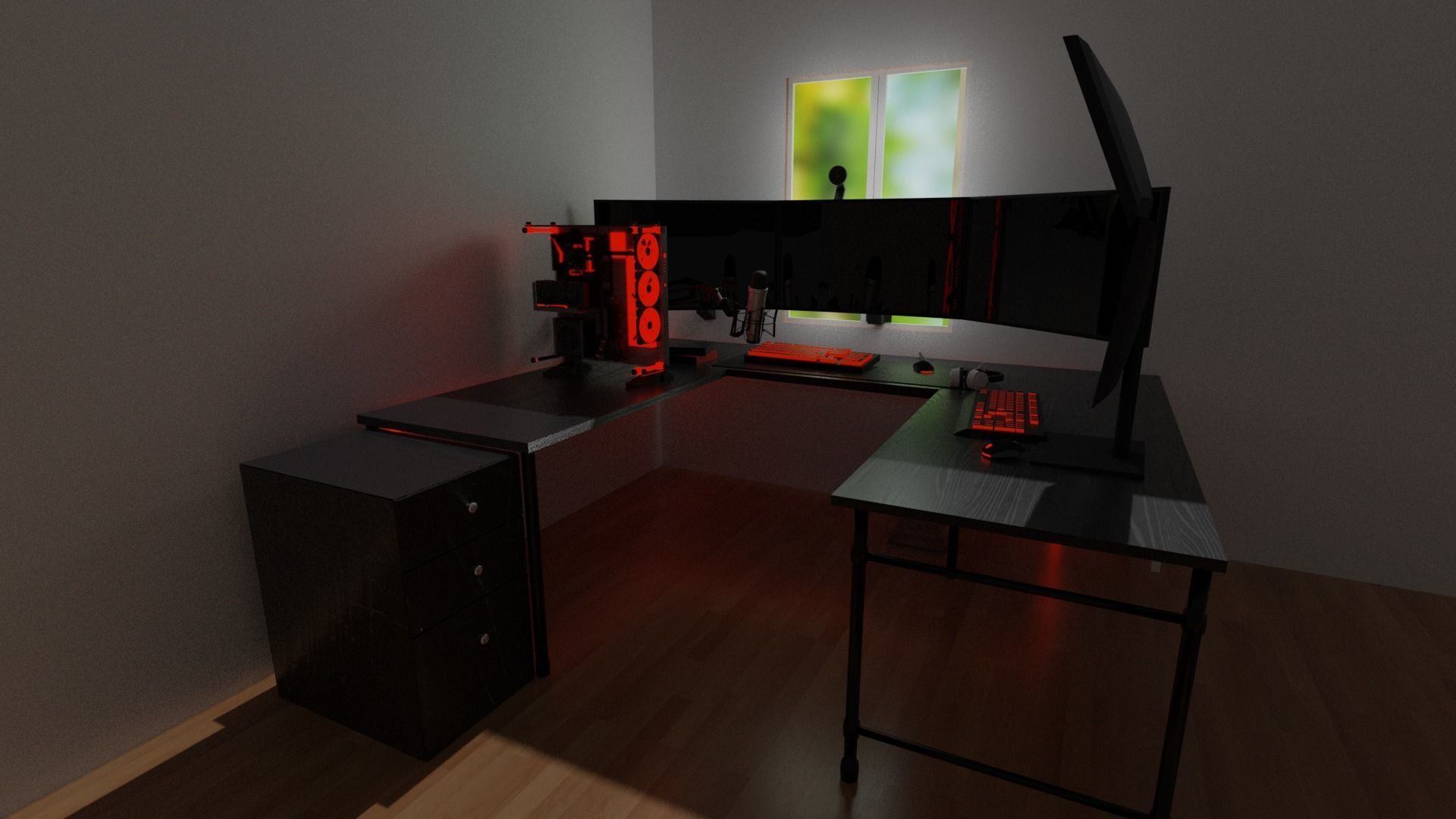Red Modern Gaming Setup 3D model_3