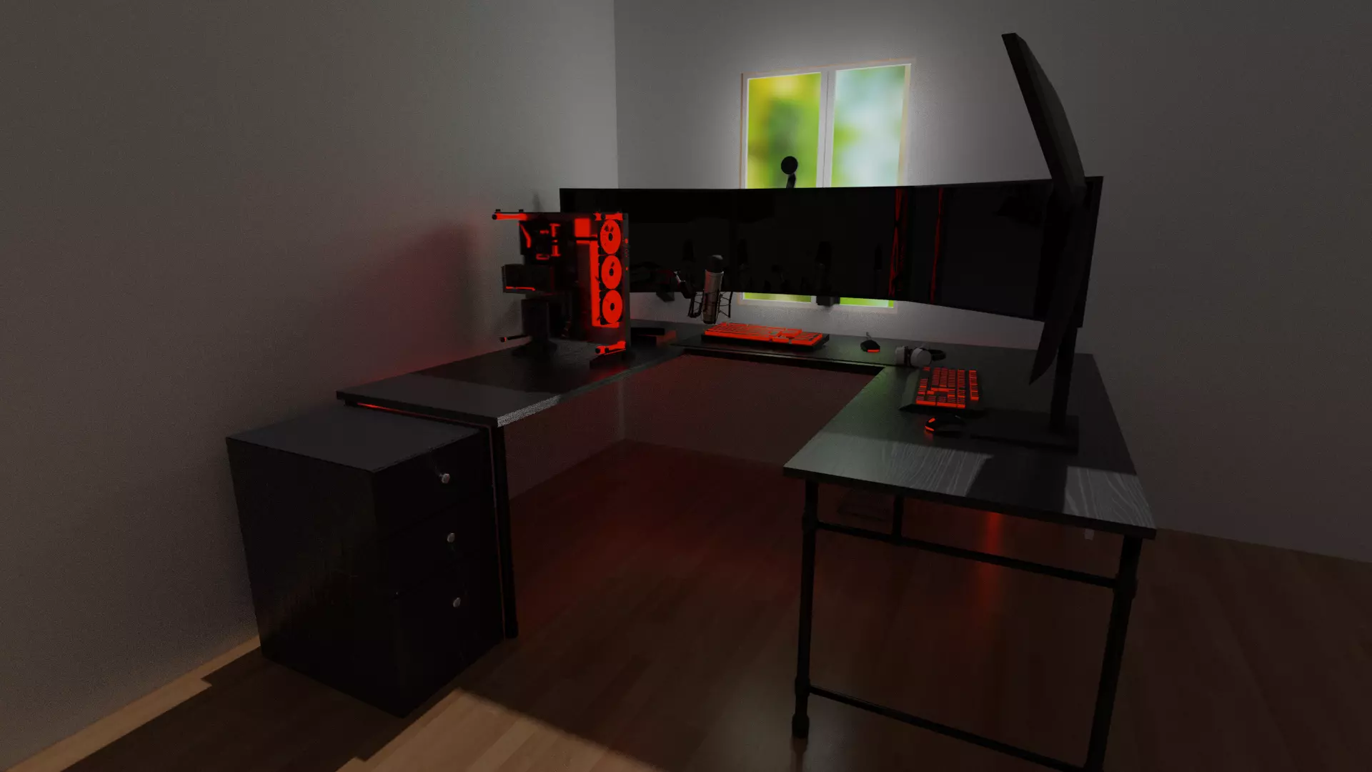Red Modern Gaming Setup 3D model_0