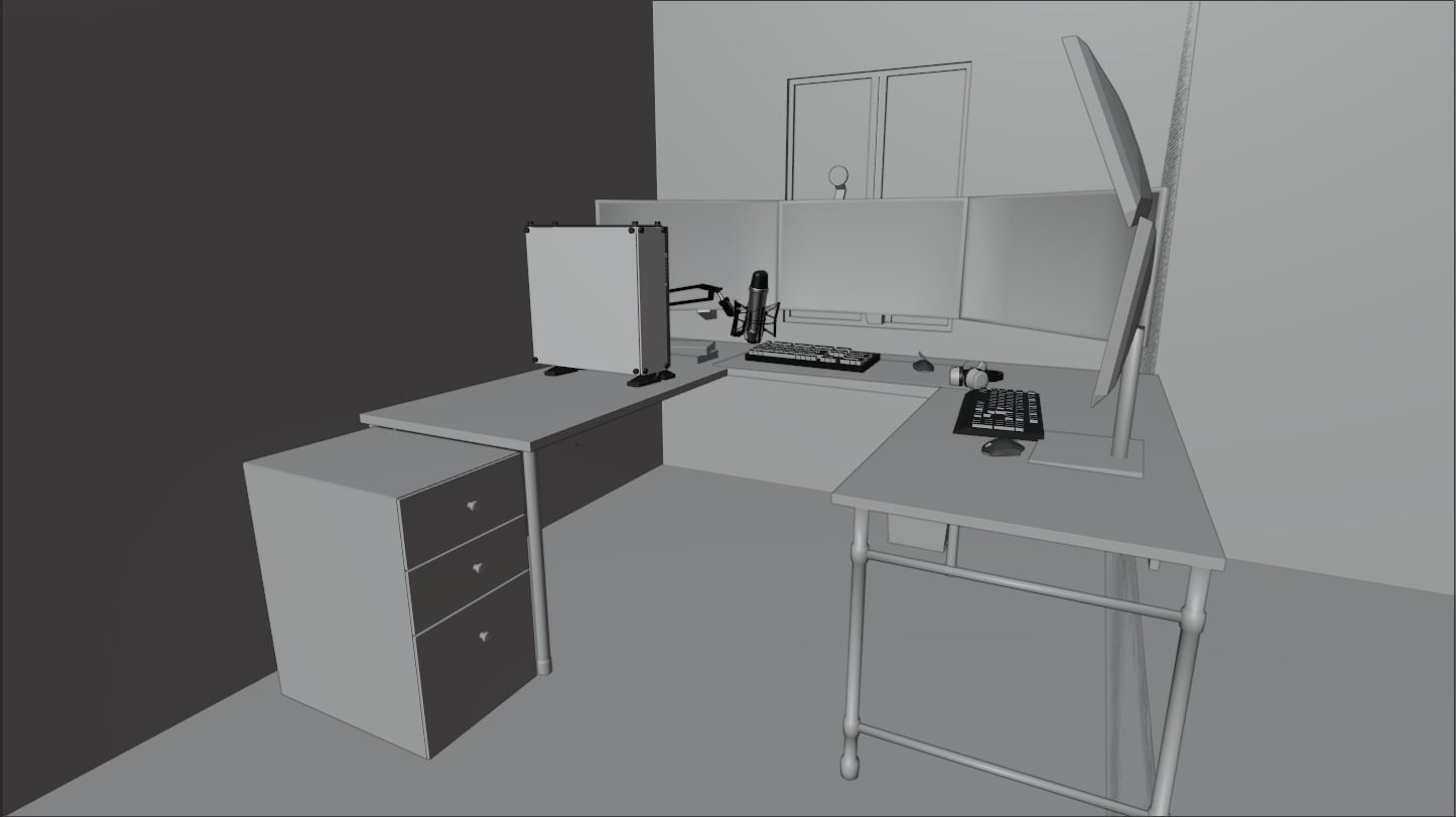 Red Modern Gaming Setup 3D model_1