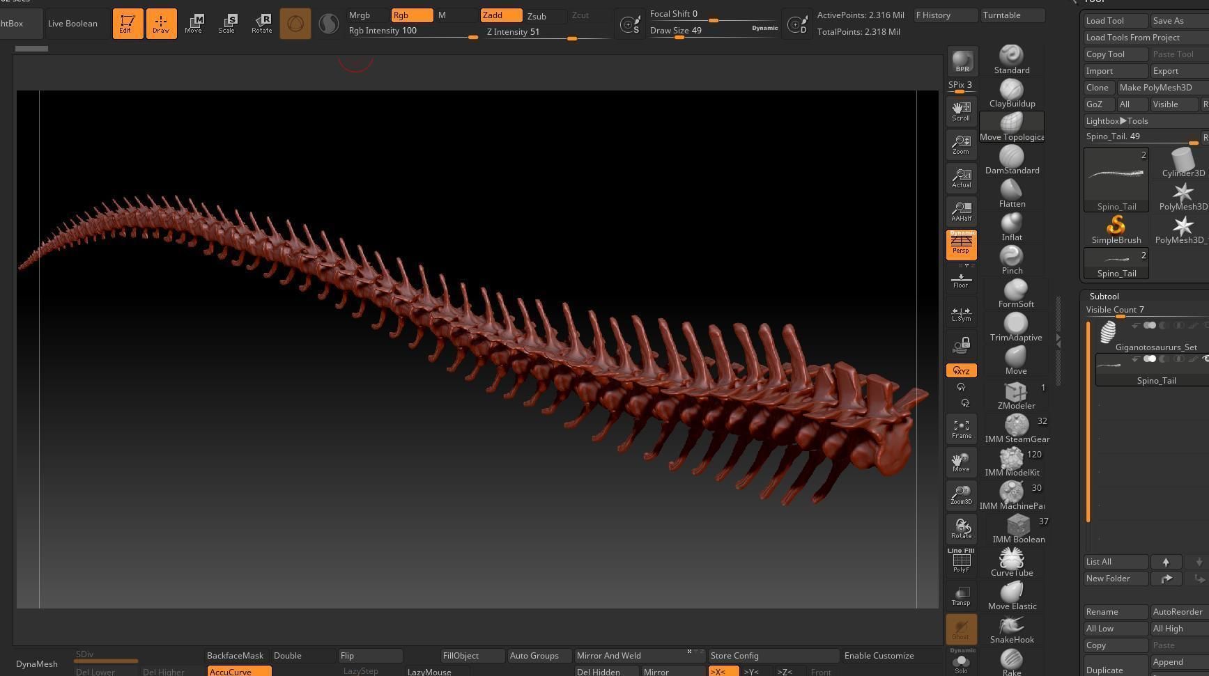 Dinosaur Spinosaurus Tail Skeletons Set 3D model_6