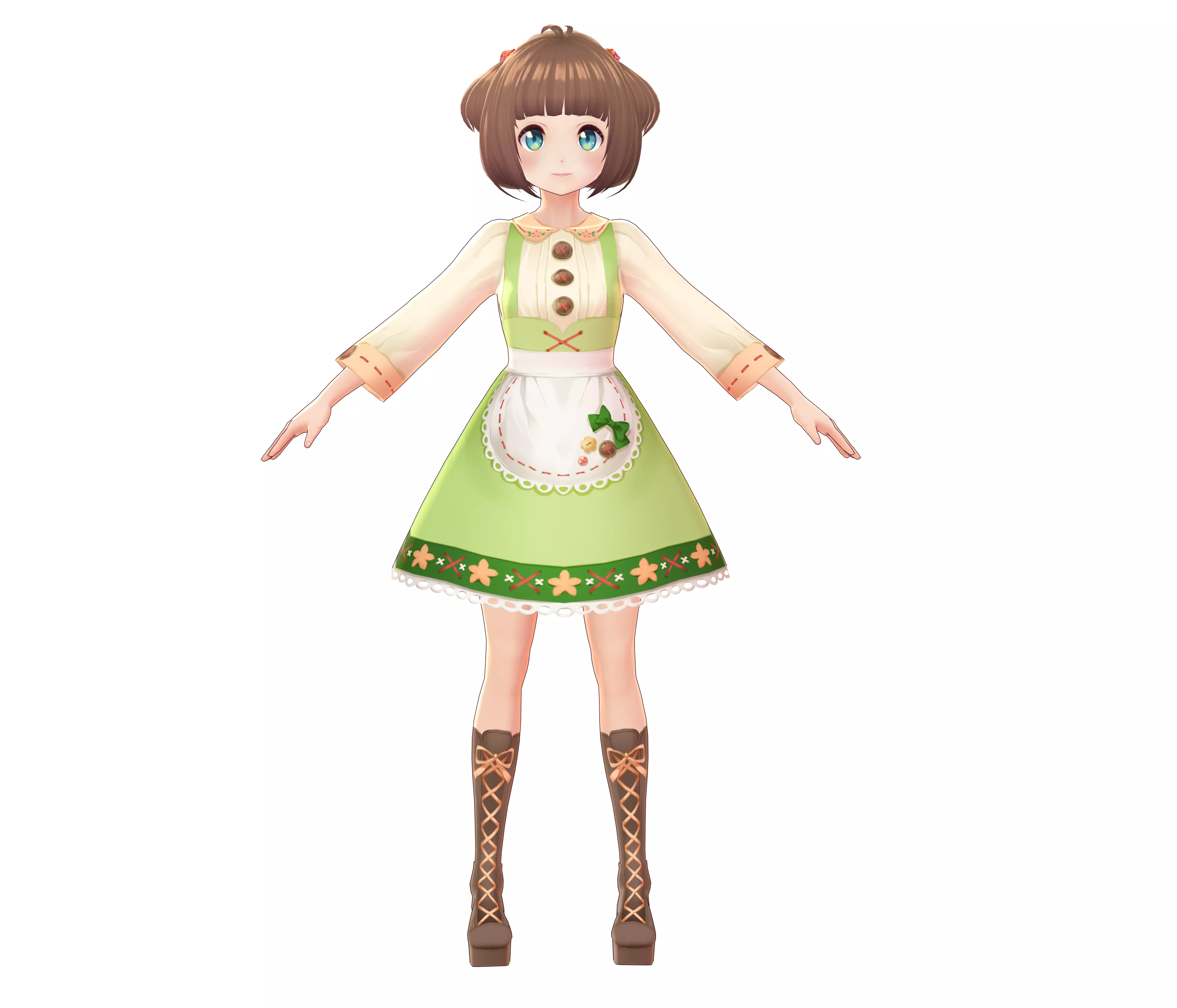 ASIAN GIRL ALICE MAID 3D MODEL RIGGED T POSE SHAPE KEYS Low-poly 3D model