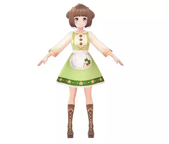 ASIAN GIRL ALICE MAID  3D MODEL RIGGED T POSE SHAPE KEYS Low-poly 3D model
