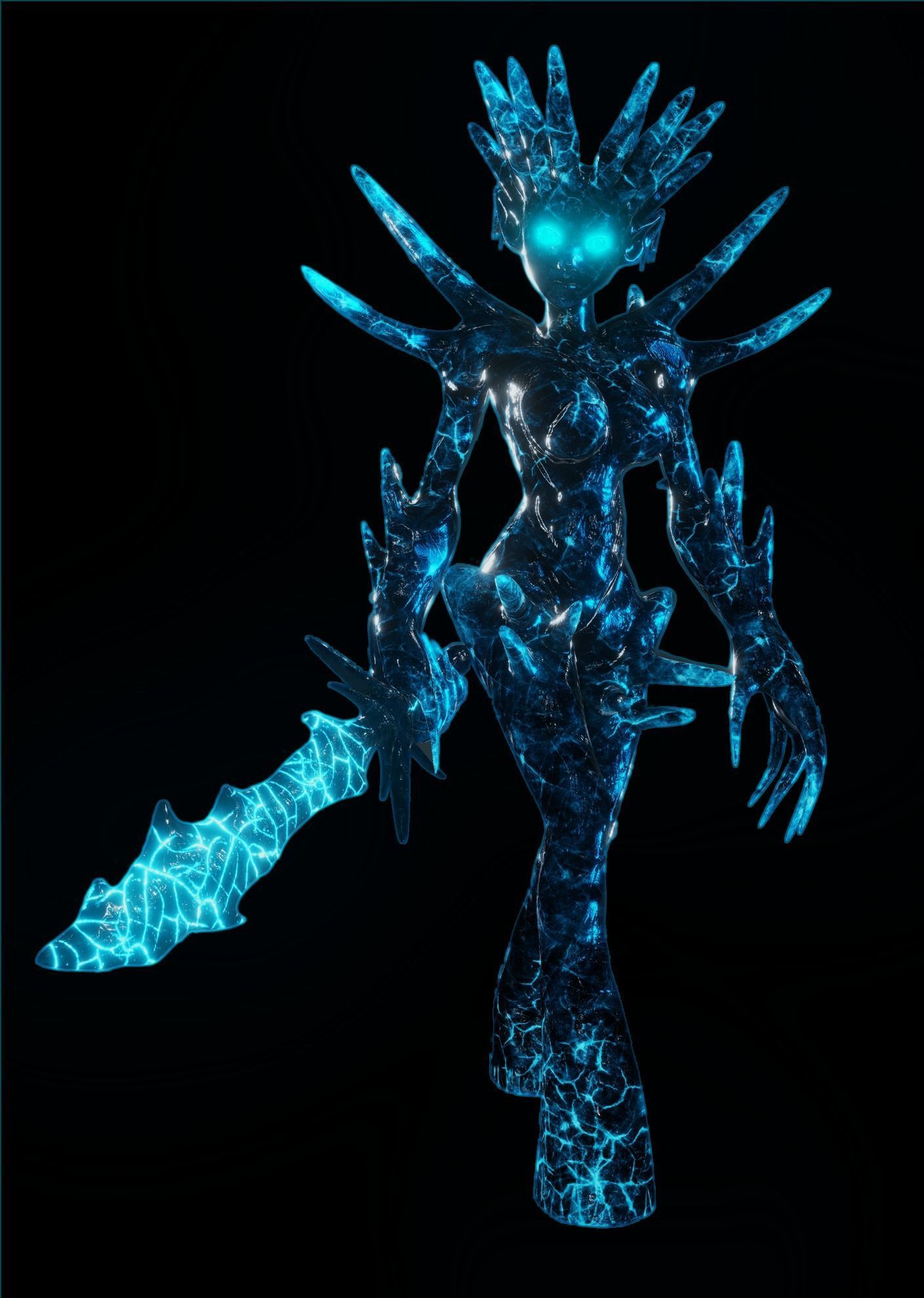 Female Ice Elemental Low-poly 3D model_2