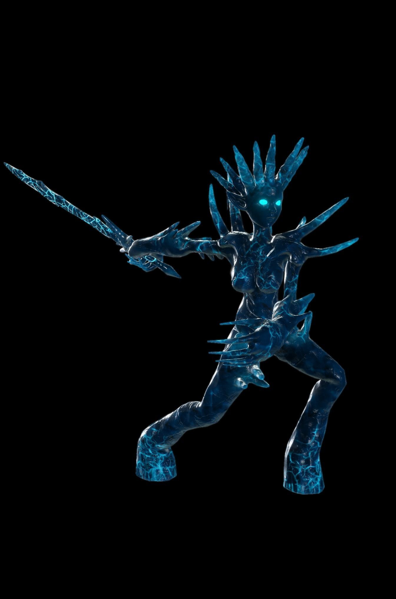 Female Ice Elemental Low-poly 3D model_5