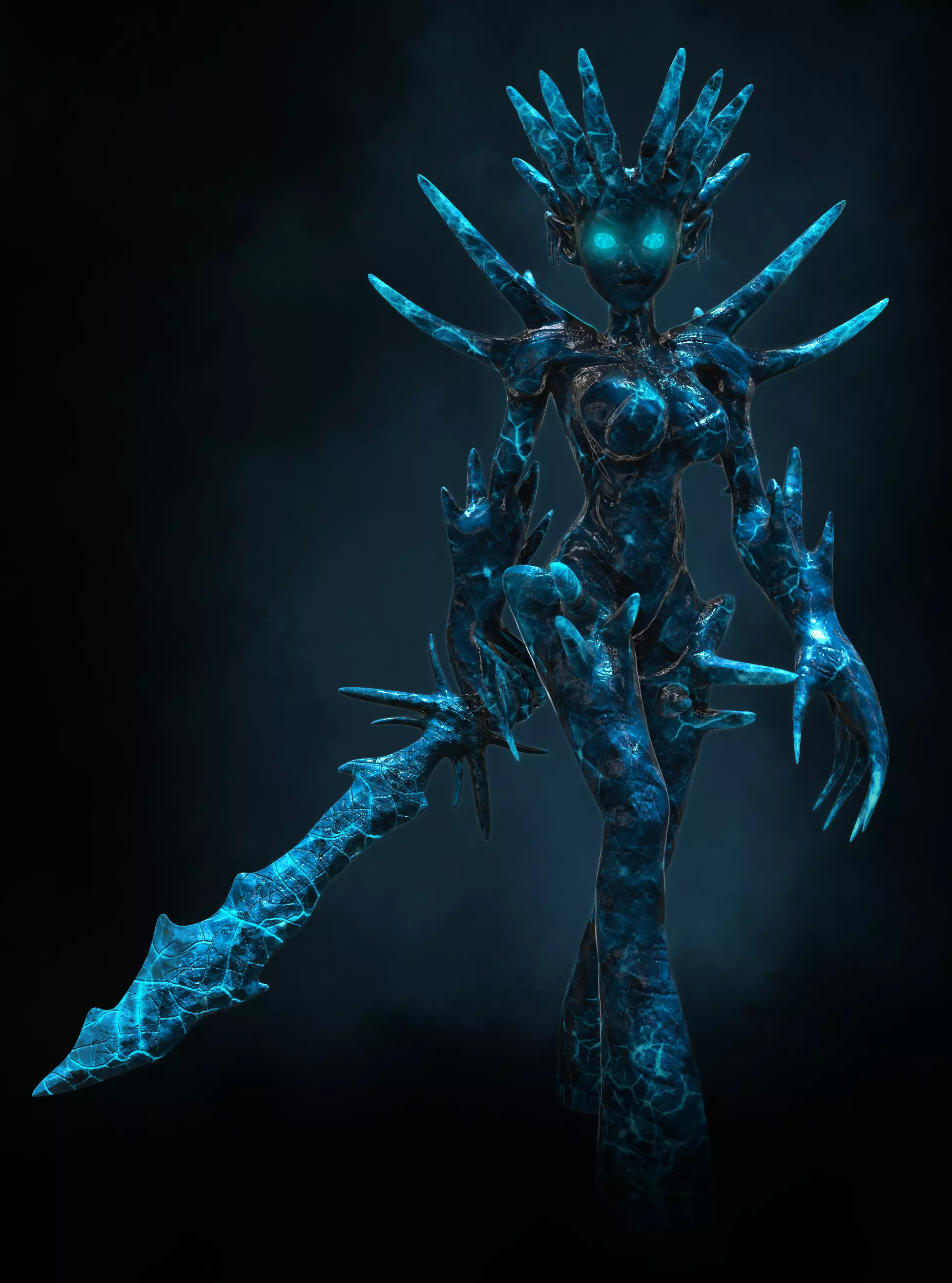 Female Ice Elemental Low-poly 3D model_0