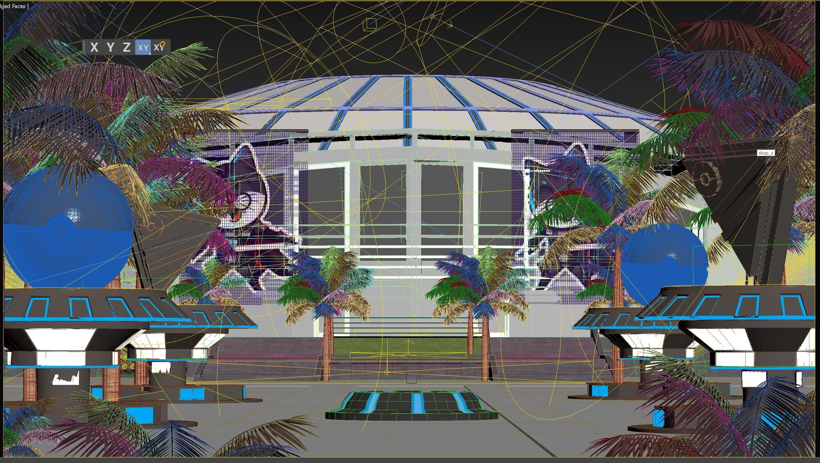 Stadium with alley shops 3D model_3