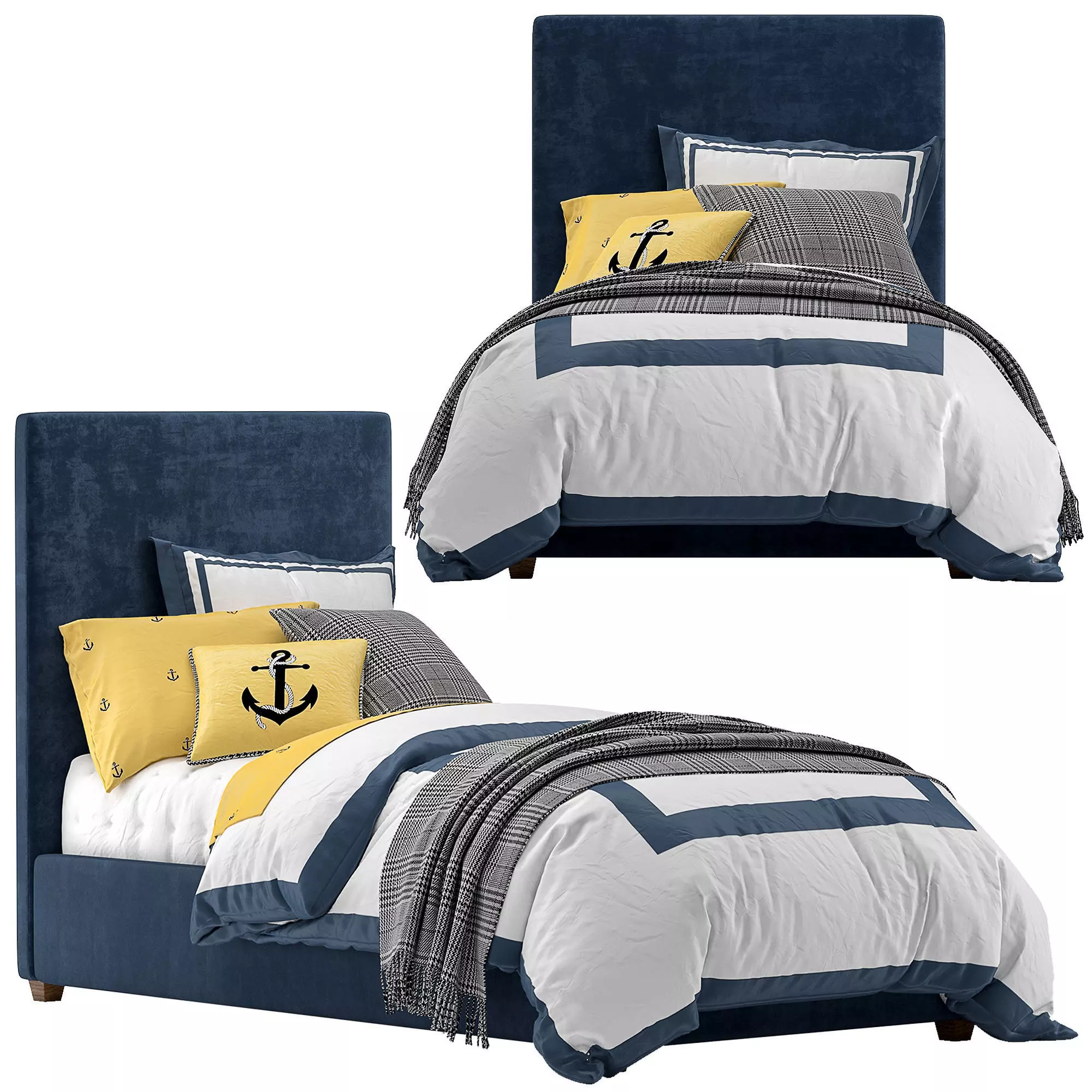 Raleigh Upholstered Square Bed  - Headboard 3D model_0