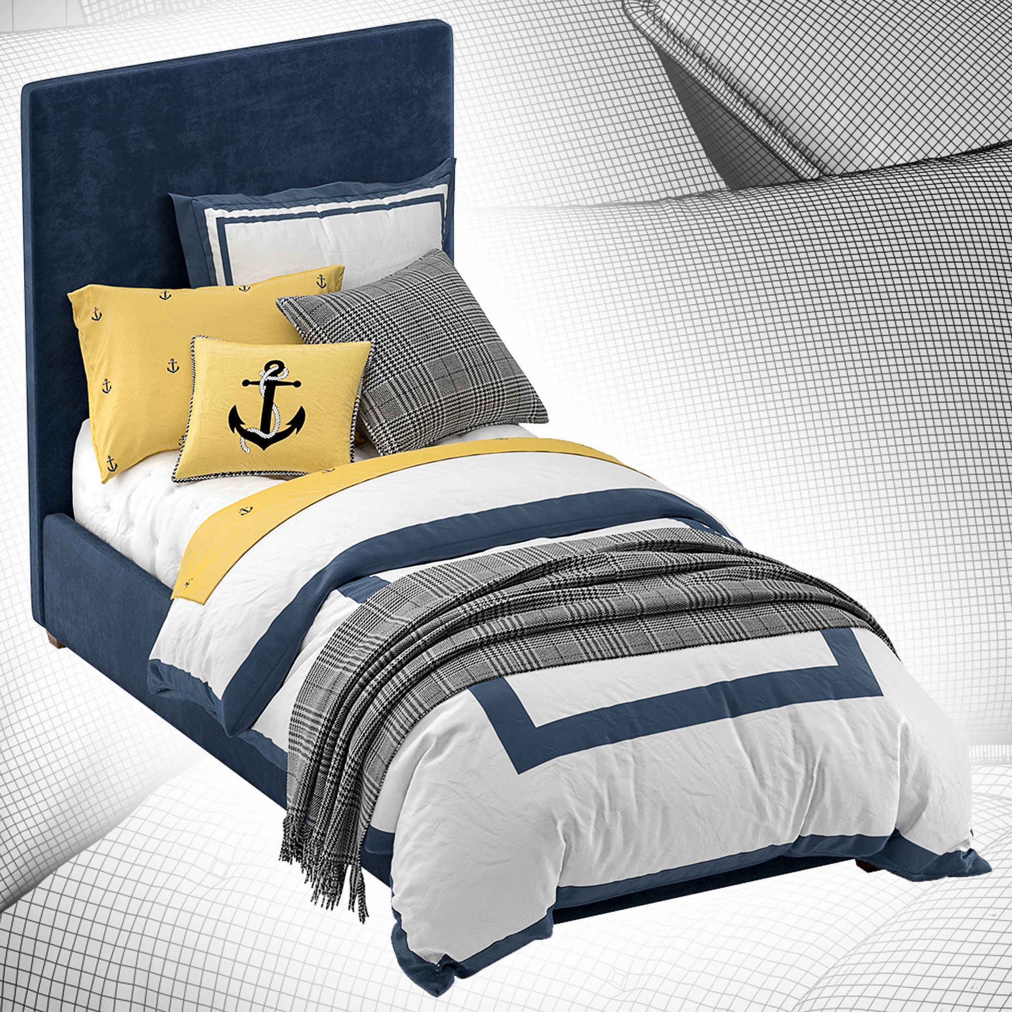 Raleigh Upholstered Square Bed  - Headboard 3D model_3