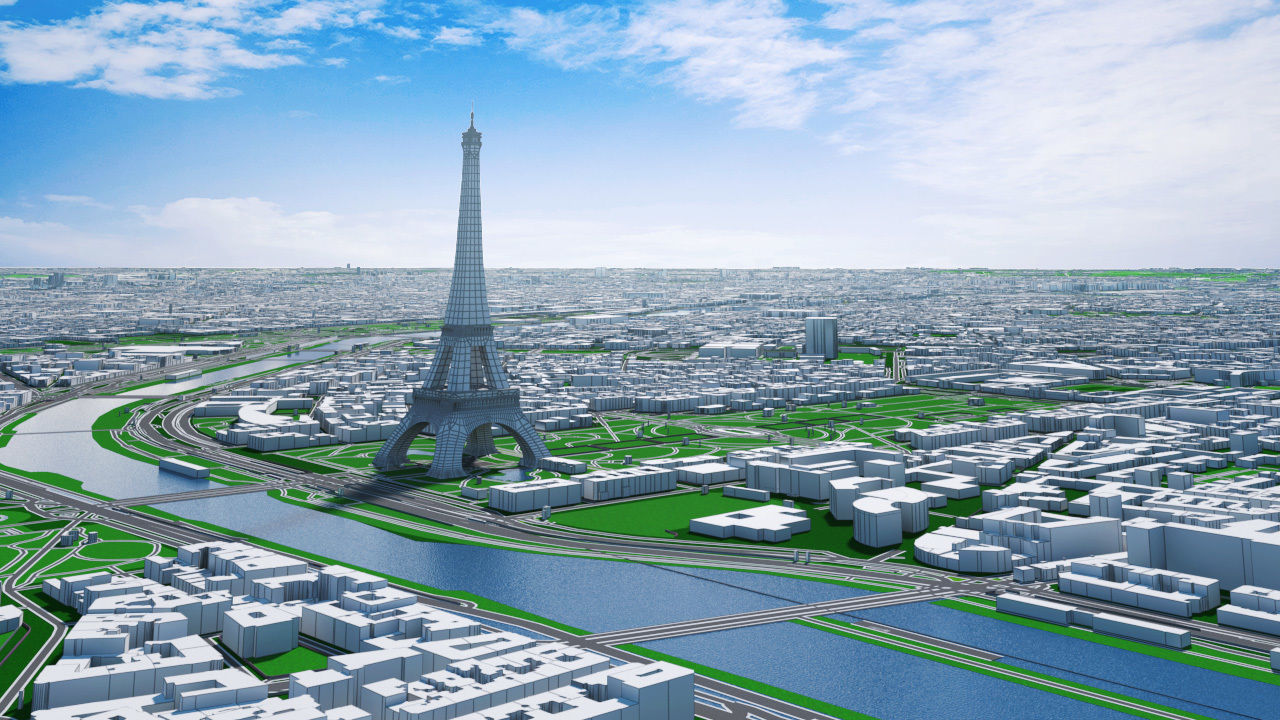 Paris City  And Surroundings France Low Poly VR AR  Low-poly 3D model_1