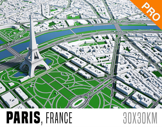 Paris City  And Surroundings France Low Poly VR AR  Low-poly 3D model