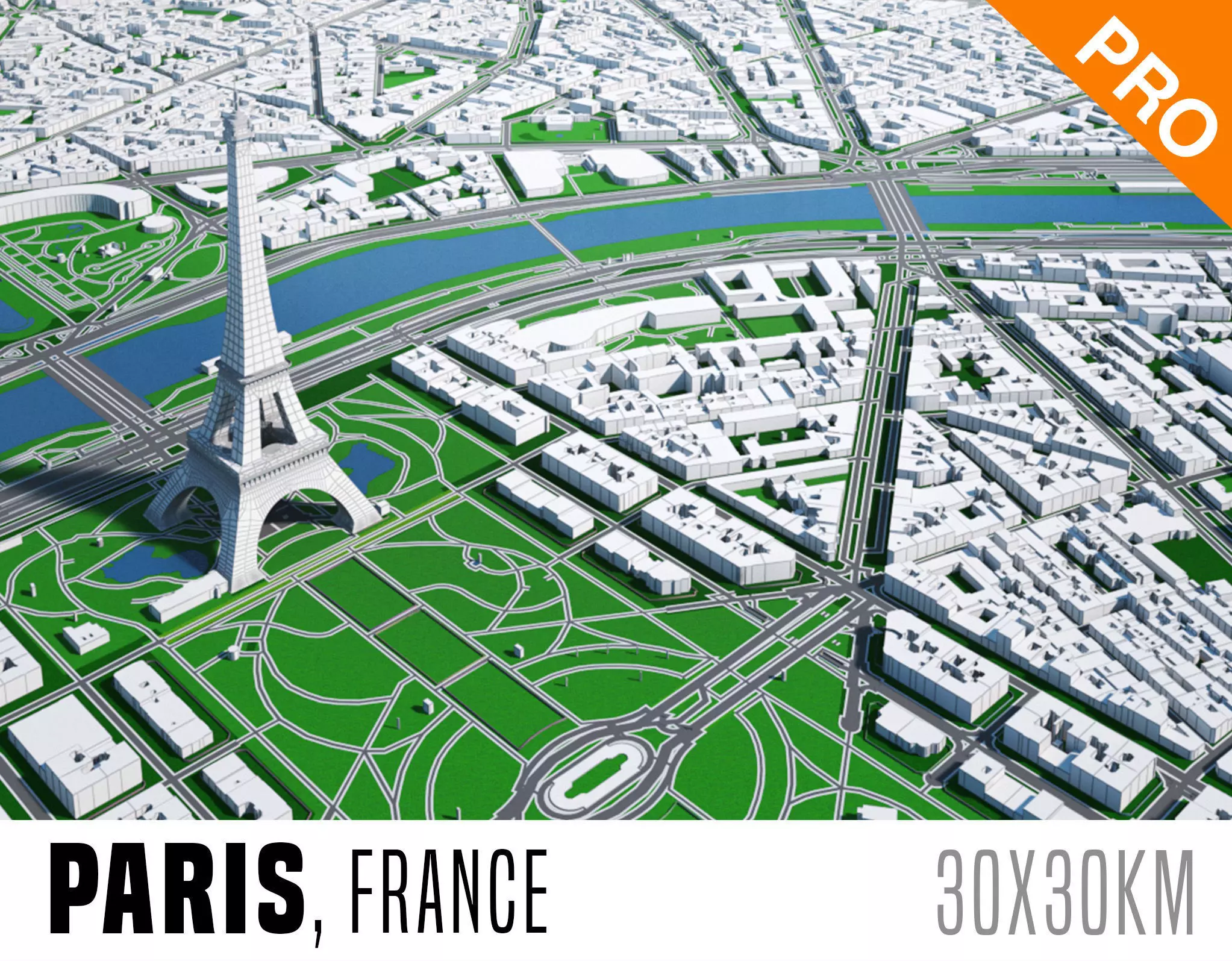 Paris City  And Surroundings France Low Poly VR AR  Low-poly 3D model_0
