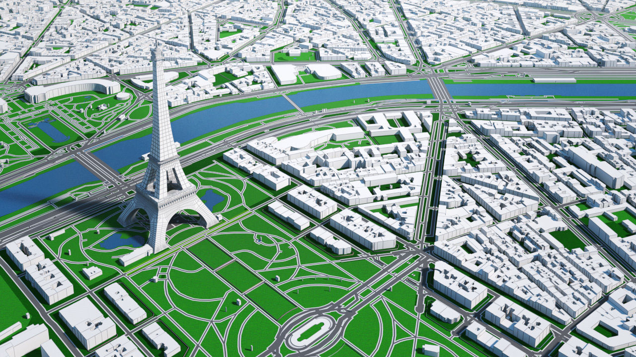 Paris City  And Surroundings France Low Poly VR AR  Low-poly 3D model_6