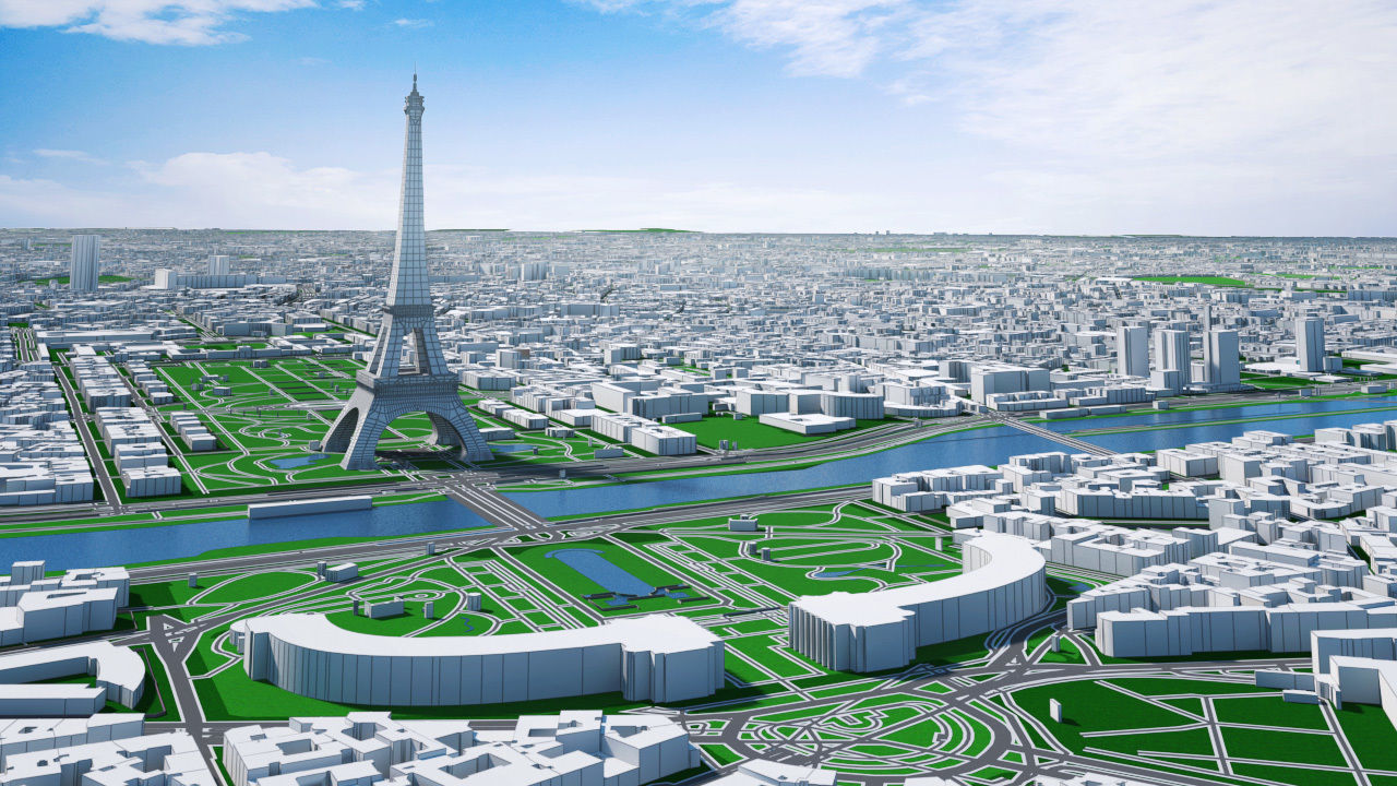 Paris City  And Surroundings France Low Poly VR AR  Low-poly 3D model_4
